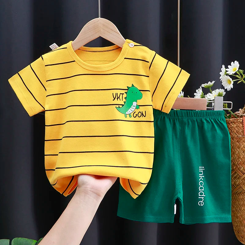 Kids Cotton Cartoon T-Shirt & Shorts Summer Clothing Set