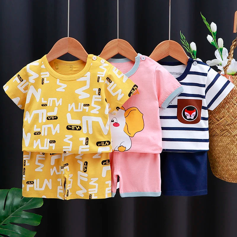 Kids Cotton Cartoon T-Shirt & Shorts Summer Clothing Set