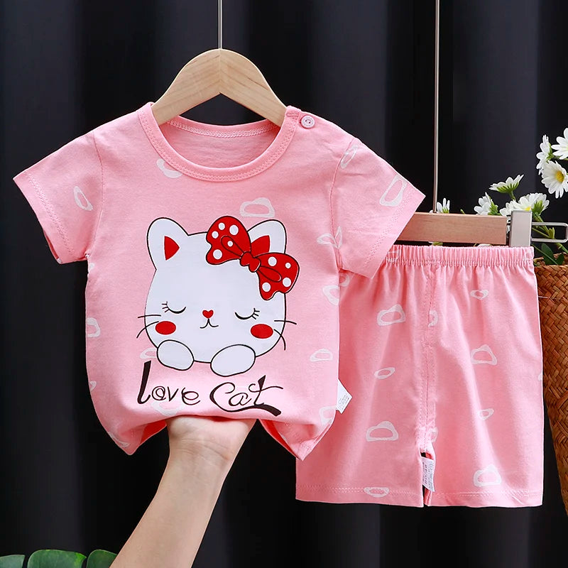 Kids Cotton Cartoon T-Shirt & Shorts Summer Clothing Set