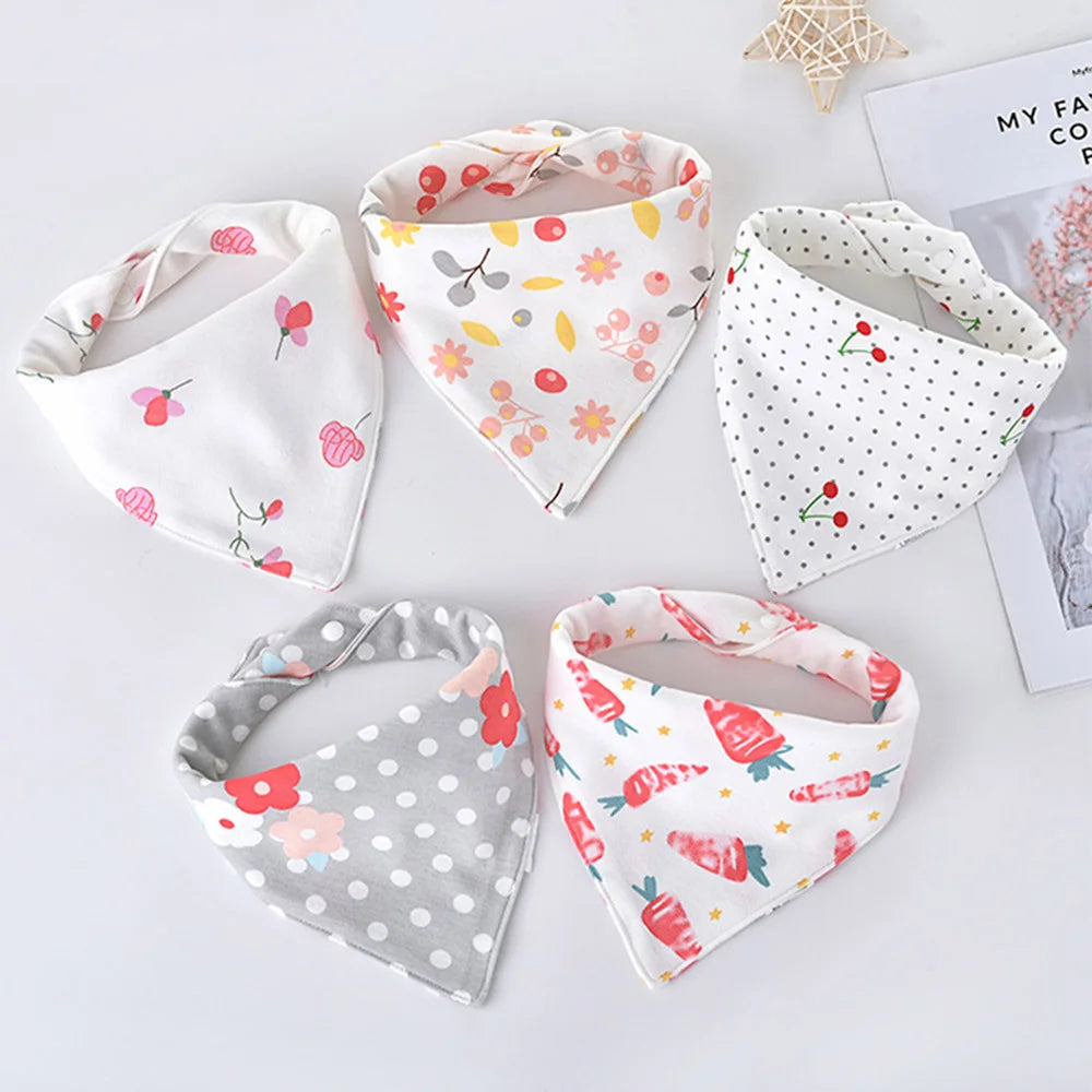 5-Pack Baby Bandana Bibs Cartoon Print Cotton Triangle