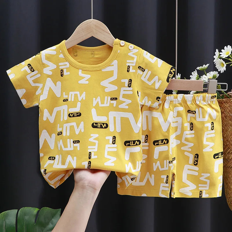 Kids Cotton Cartoon T-Shirt & Shorts Summer Clothing Set