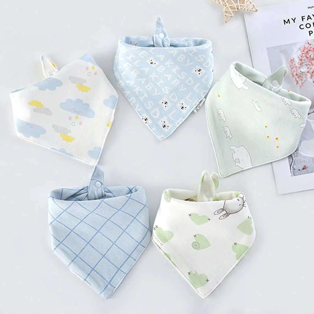 5-Pack Baby Bandana Bibs Cartoon Print Cotton Triangle