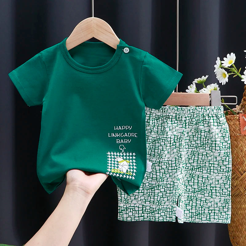 Kids Cotton Cartoon T-Shirt & Shorts Summer Clothing Set