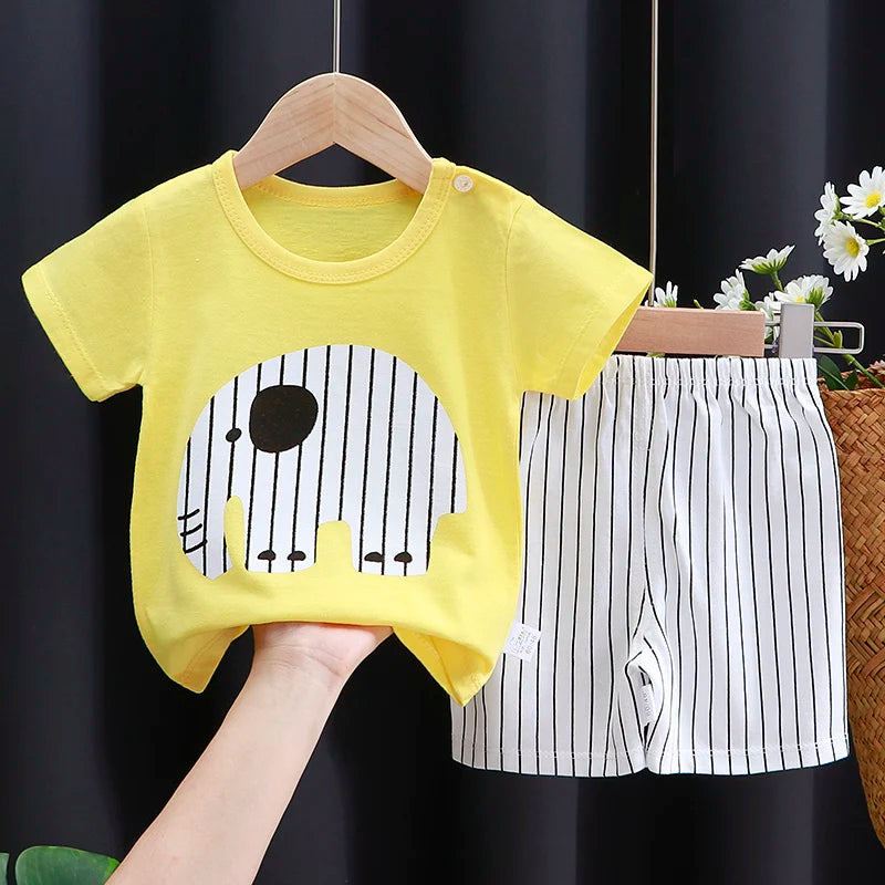 Kids Cotton Cartoon T-Shirt & Shorts Summer Clothing Set