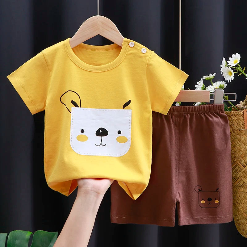 Kids Cotton Cartoon T-Shirt & Shorts Summer Clothing Set