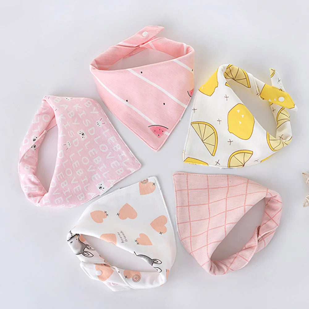 5-Pack Baby Bandana Bibs Cartoon Print Cotton Triangle
