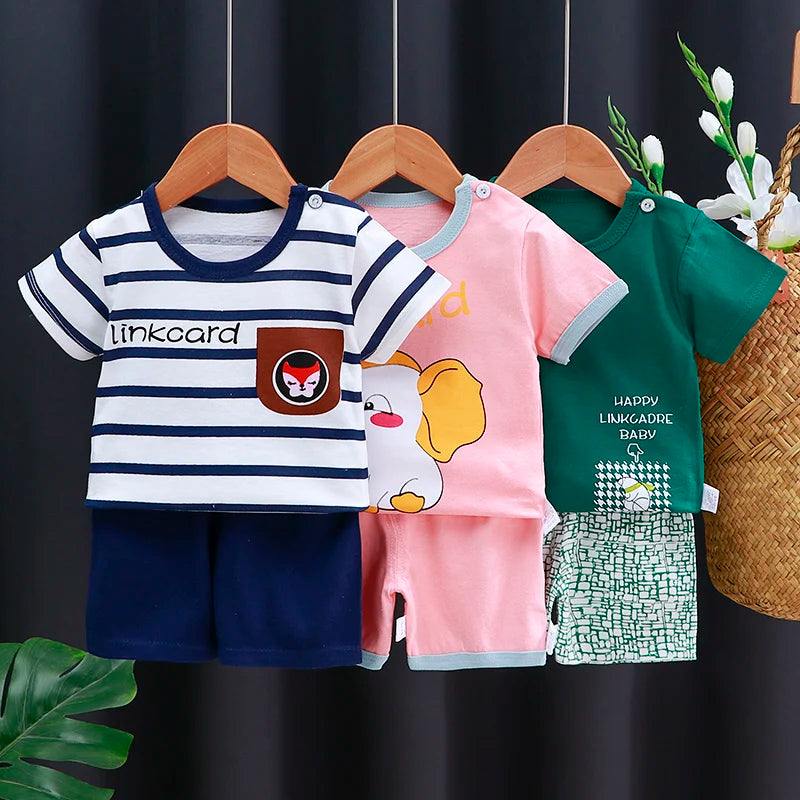 Kids Cotton Cartoon T-Shirt & Shorts Summer Clothing Set