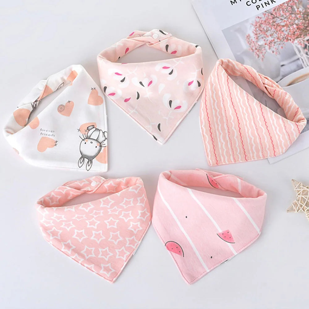 5-Pack Baby Bandana Bibs Cartoon Print Cotton Triangle