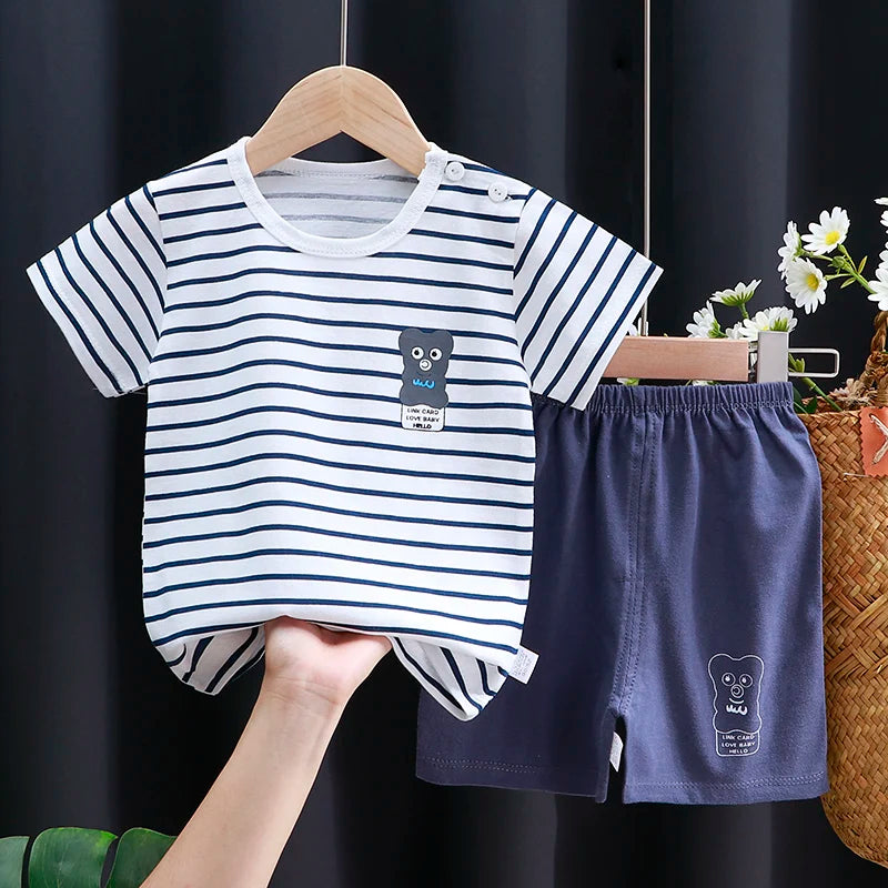 Kids Cotton Cartoon T-Shirt & Shorts Summer Clothing Set