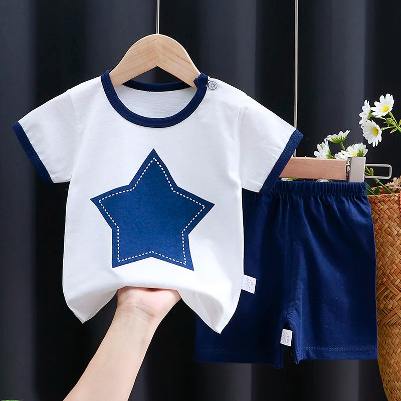 Kids Cotton Cartoon T-Shirt & Shorts Summer Clothing Set