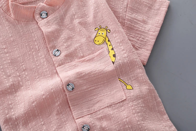 Toddler Boys Summer Cartoon Shirt & Denim Shorts Set
