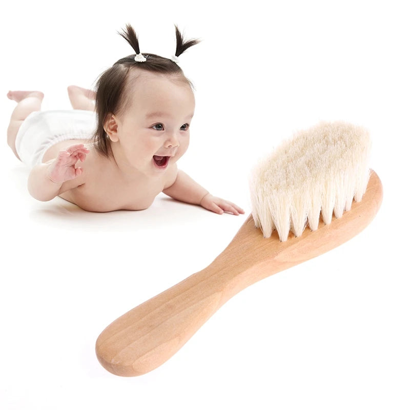 Baby Hairbrush & Scalp Massager – Soft Wooden Handle Newborn Comb