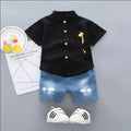 Toddler Boys Summer Cartoon Shirt & Denim Shorts Set