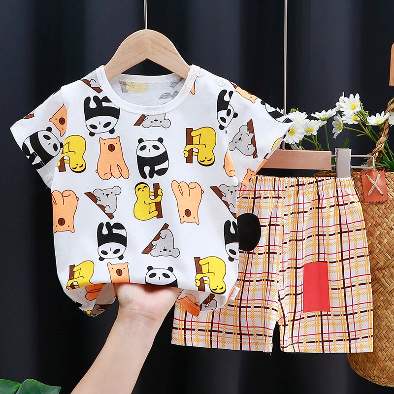 Kids Cotton Cartoon T-Shirt & Shorts Summer Clothing Set