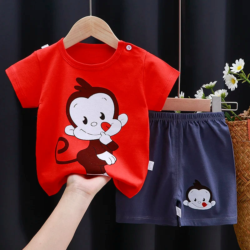 Kids Cotton Cartoon T-Shirt & Shorts Summer Clothing Set