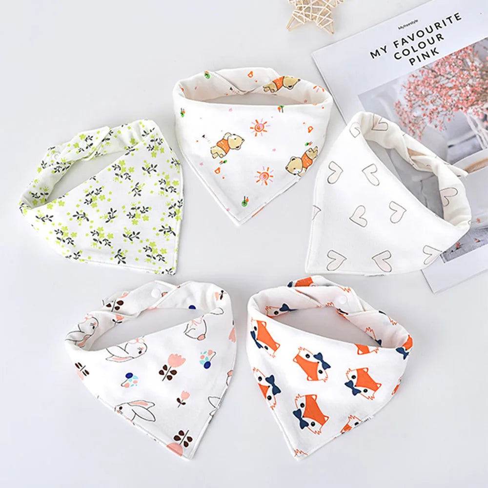 5-Pack Baby Bandana Bibs Cartoon Print Cotton Triangle