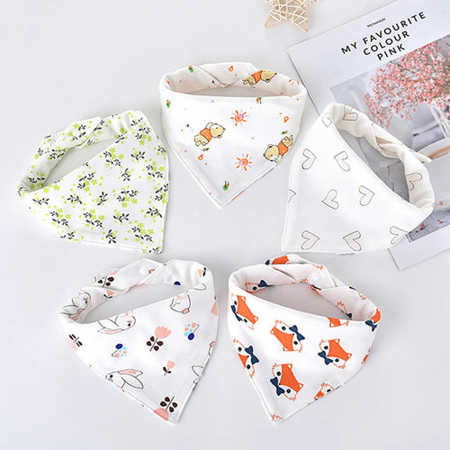 5-Pack Baby Bandana Bibs Cartoon Print Cotton Triangle