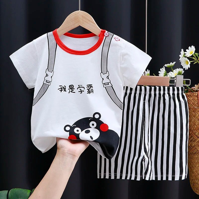 Kids Cotton Cartoon T-Shirt & Shorts Summer Clothing Set
