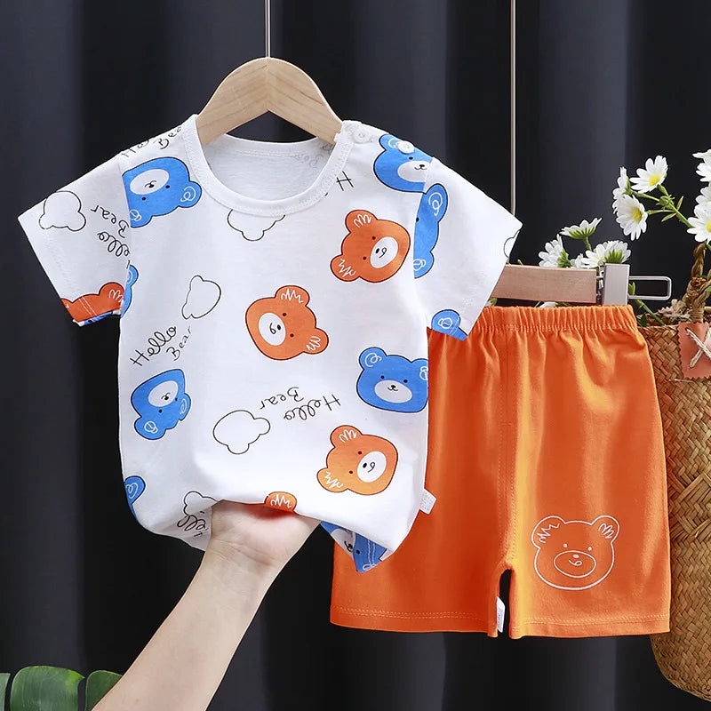 Kids Cotton Cartoon T-Shirt & Shorts Summer Clothing Set