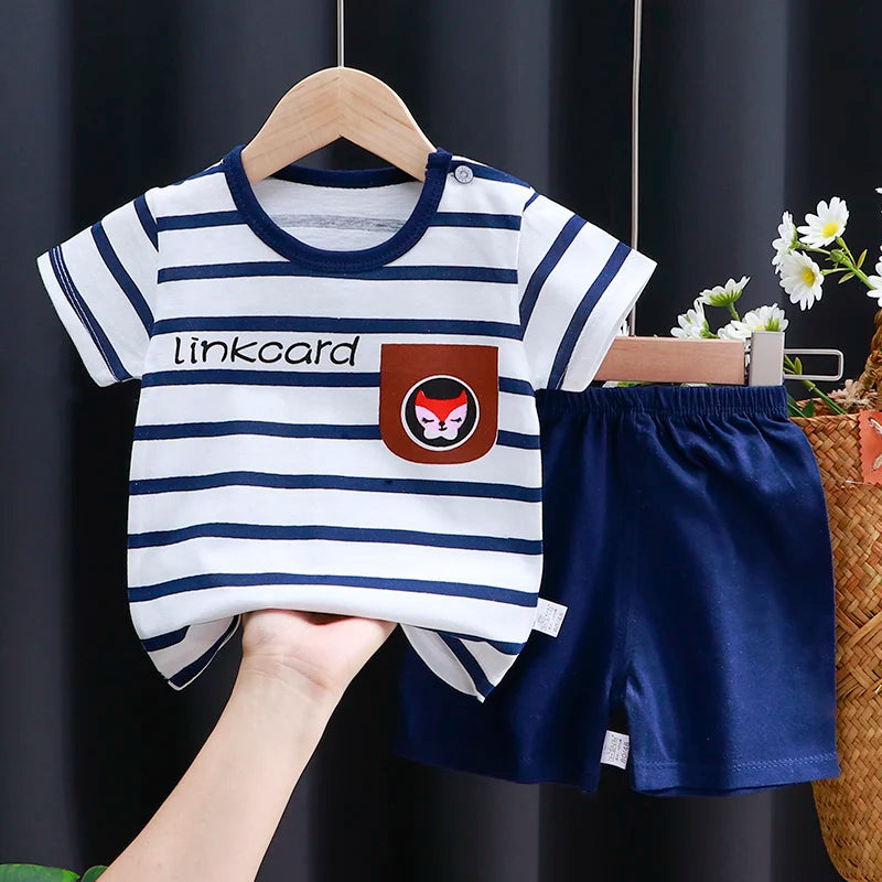 Kids Cotton Cartoon T-Shirt & Shorts Summer Clothing Set