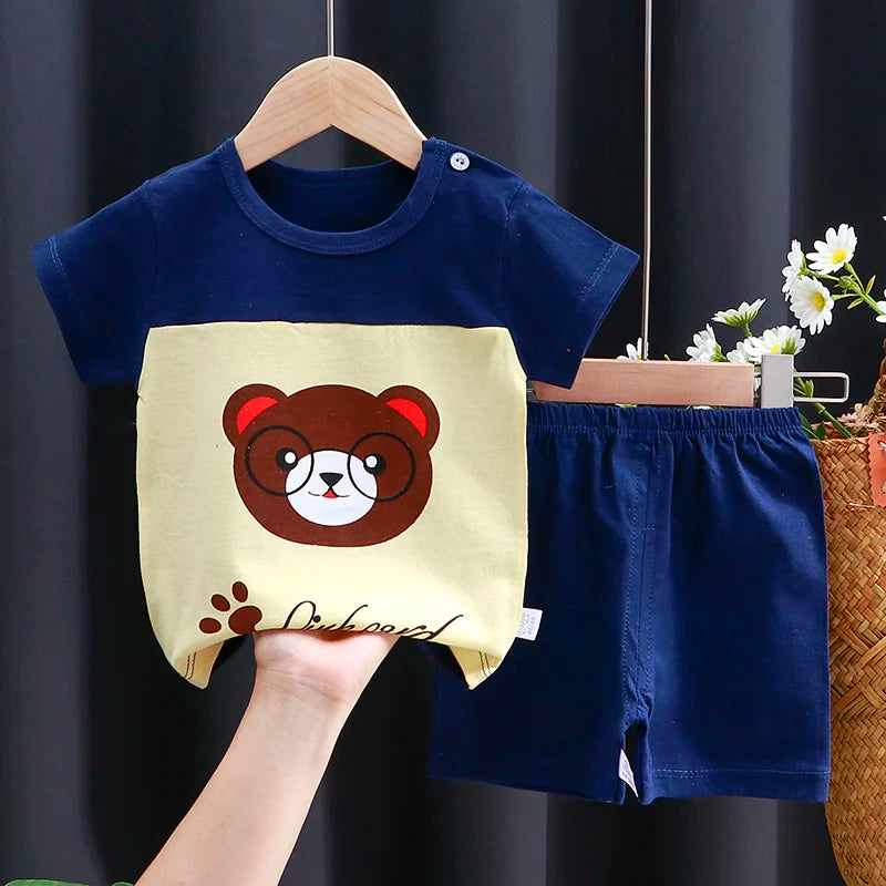Kids Cotton Cartoon T-Shirt & Shorts Summer Clothing Set