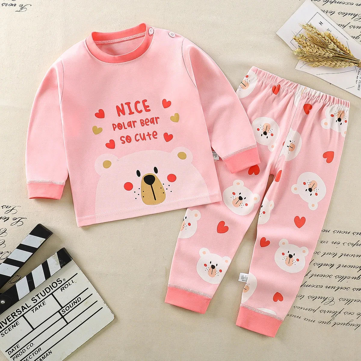 Kids Cotton Autumn Winter Clothing Pants Sleepwear Set Christmas