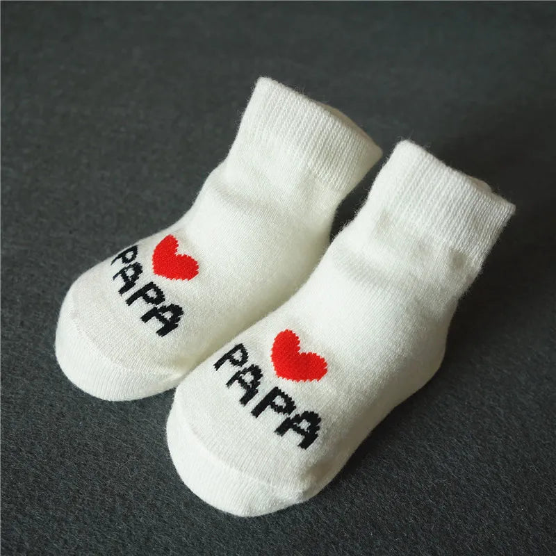 2-Pack Newborn Baby Cotton Crew Socks I Love Mama Papa