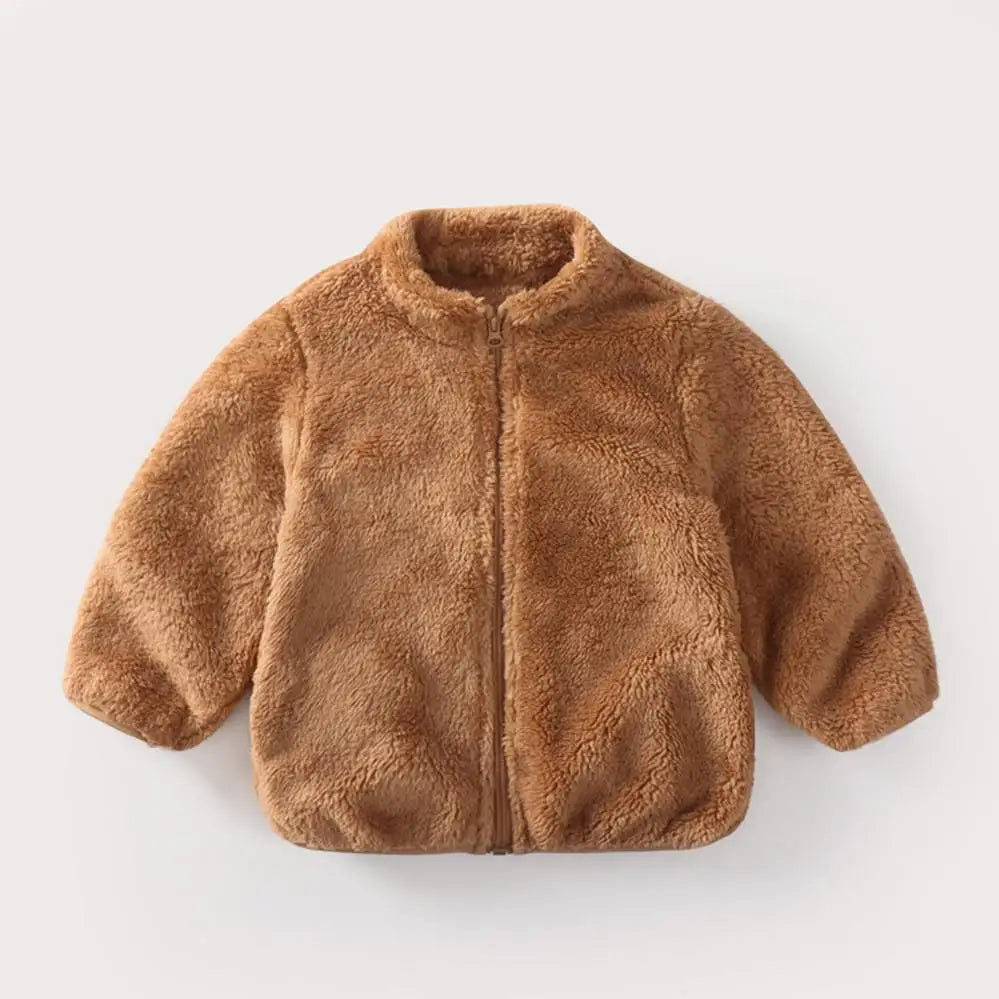 Kids Solid Color Plush Coat Warm Jacket Toddler Outerwear