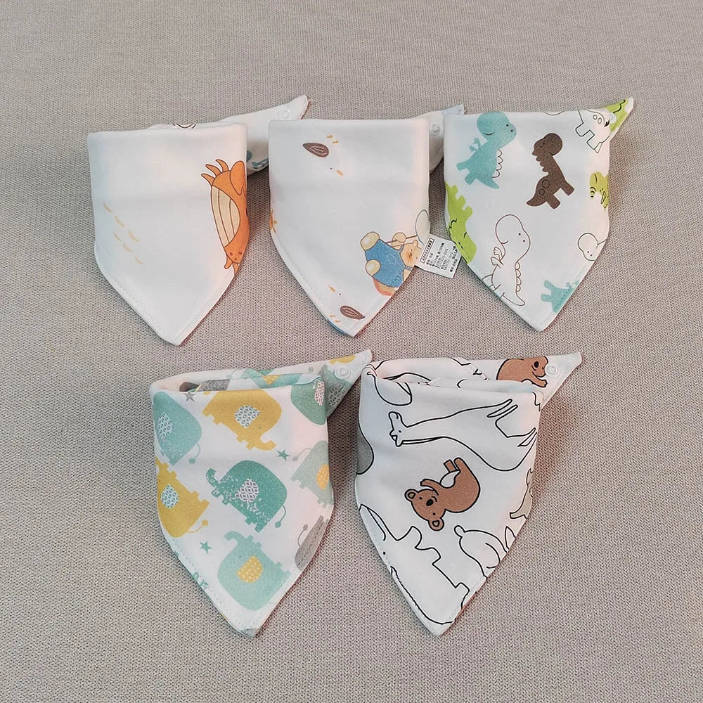 5-Pack Baby Bandana Bibs Cartoon Print Cotton Triangle