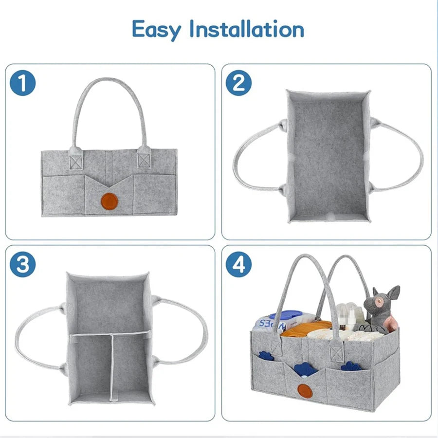 Large Capacity Felt Baby Diaper Storage Bag Organizer