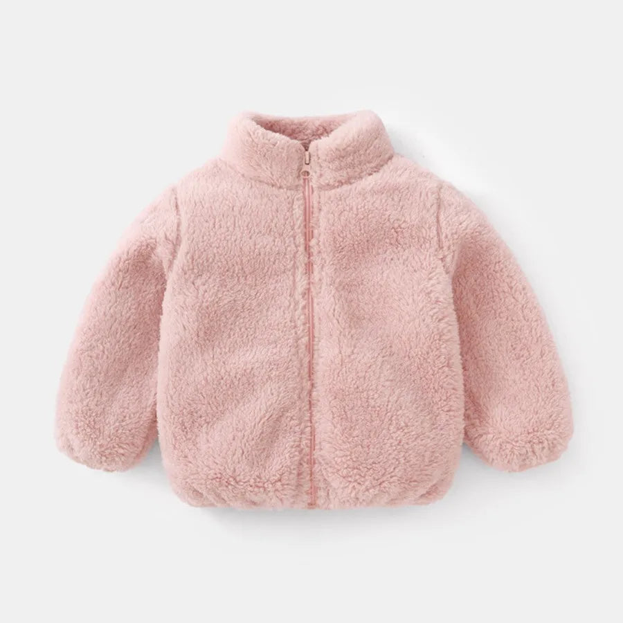 Kids Solid Color Plush Coat Warm Jacket Toddler Outerwear