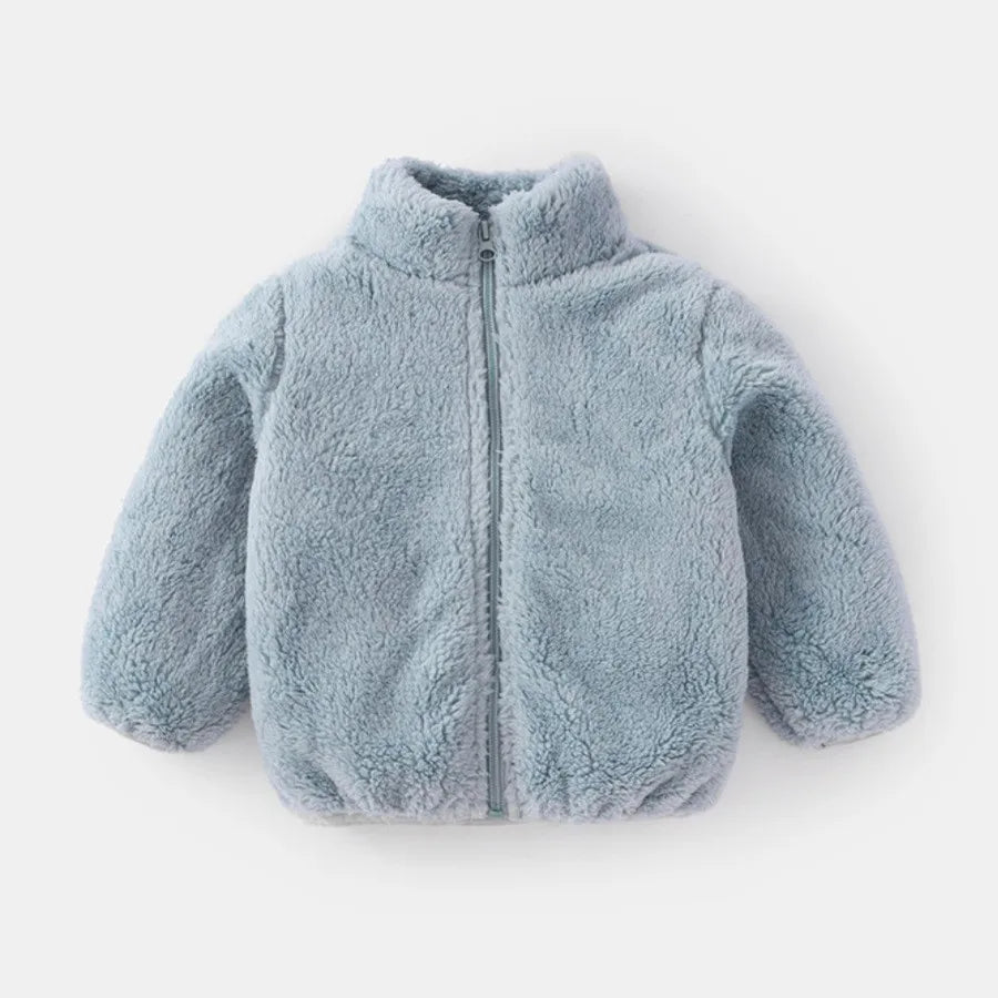Kids Solid Color Plush Coat Warm Jacket Toddler Outerwear