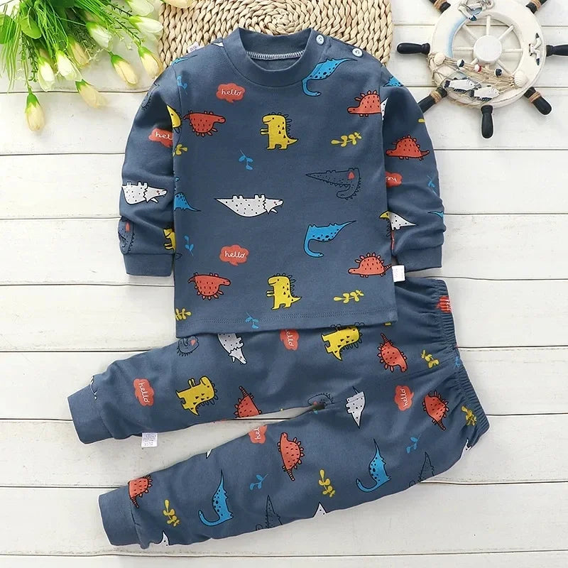 Kids Cotton Autumn Winter Clothing Pants Sleepwear Set Christmas