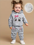 Baby Girl Cartoon Cat Fleece Hoodie & Pants 2-Piece Set