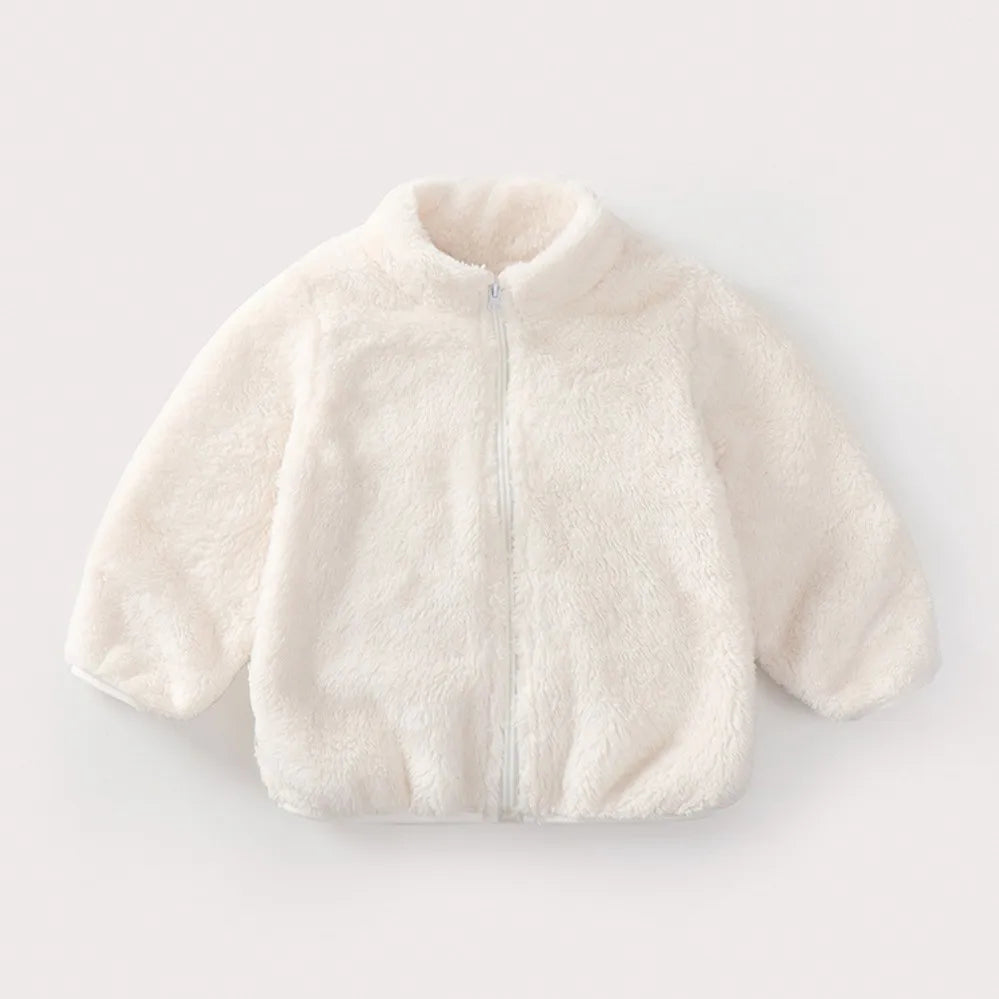 Kids Solid Color Plush Coat Warm Jacket Toddler Outerwear