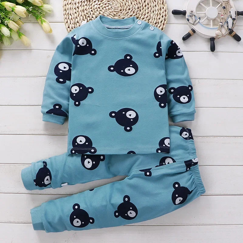 Kids Cotton Autumn Winter Clothing Pants Sleepwear Set Christmas