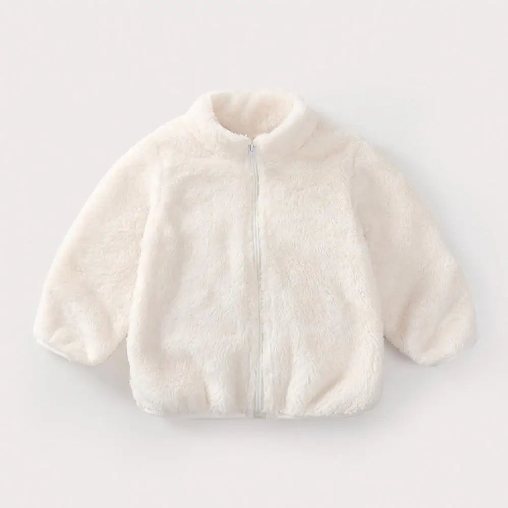 Kids Solid Color Plush Coat Warm Jacket Toddler Outerwear