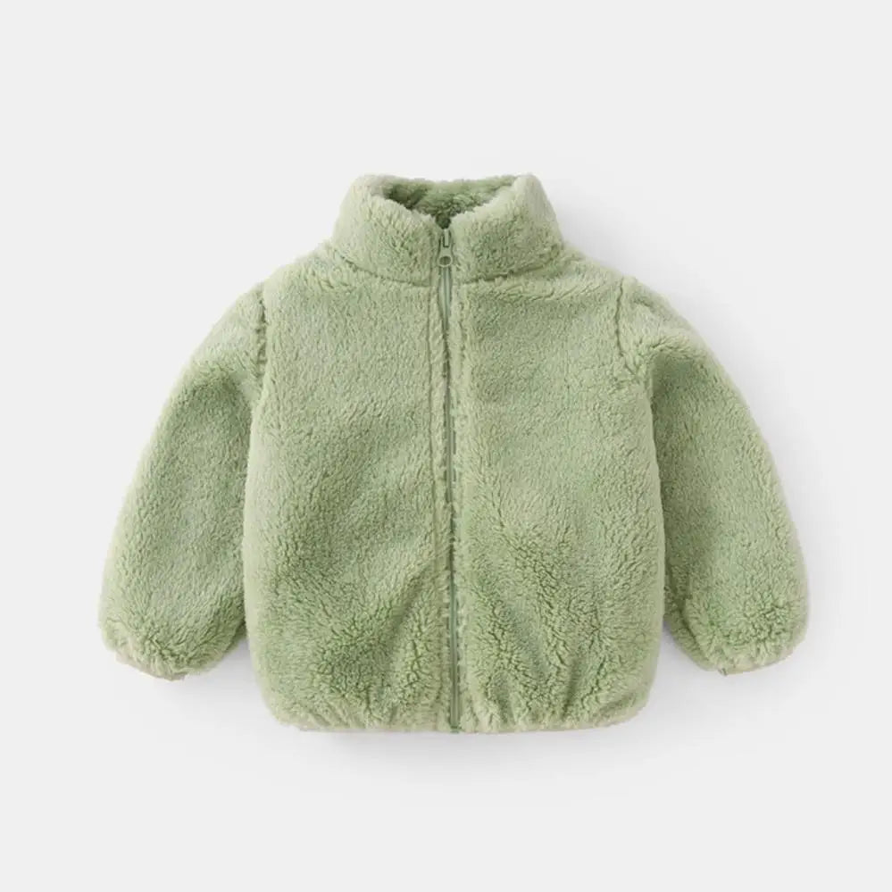 Kids Solid Color Plush Coat Warm Jacket Toddler Outerwear