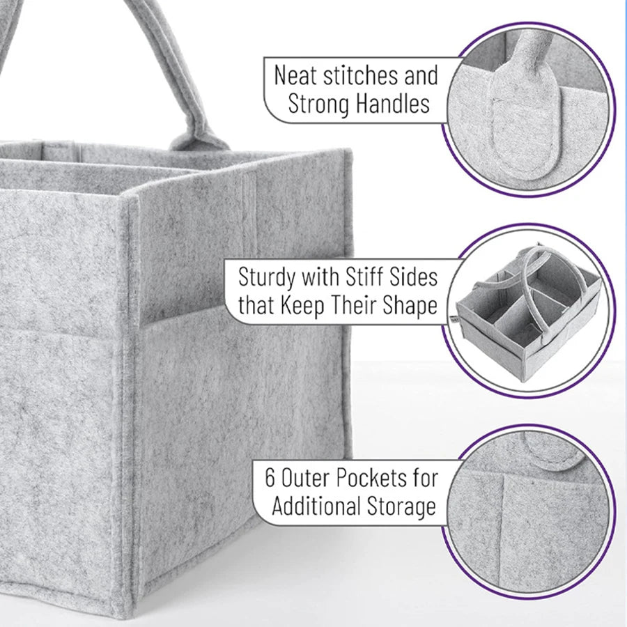 Large Capacity Felt Baby Diaper Storage Bag Organizer