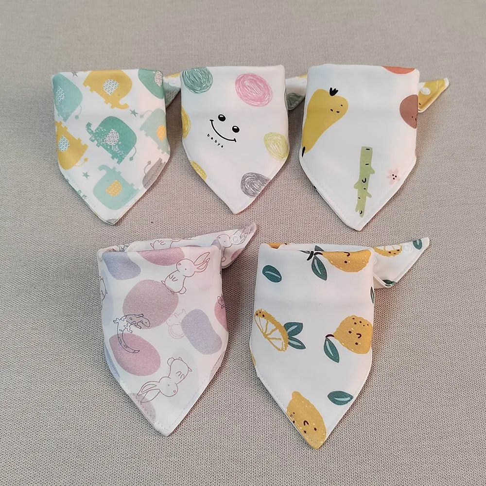 5-Pack Baby Bandana Bibs Cartoon Print Cotton Triangle