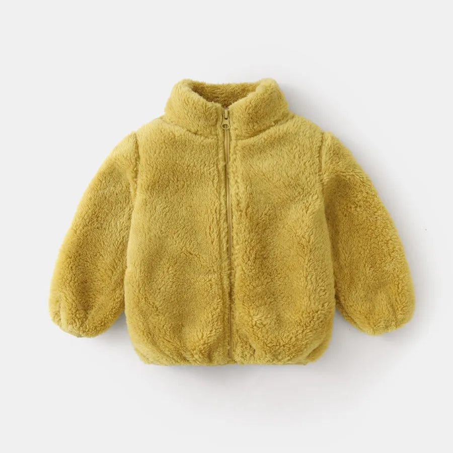 Kids Solid Color Plush Coat Warm Jacket Toddler Outerwear