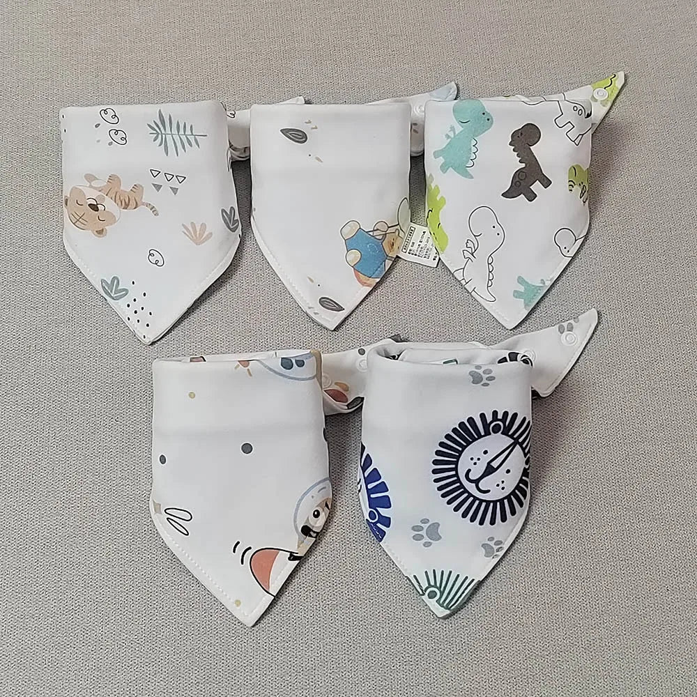 5-Pack Baby Bandana Bibs Cartoon Print Cotton Triangle