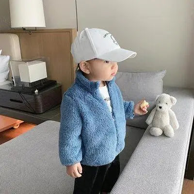 Kids Solid Color Plush Coat Warm Jacket Toddler Outerwear