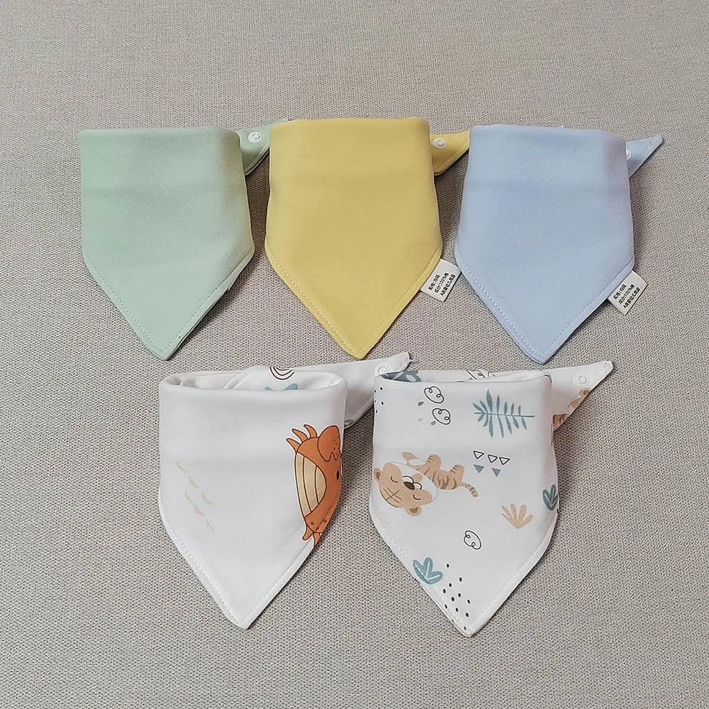 5-Pack Baby Bandana Bibs Cartoon Print Cotton Triangle