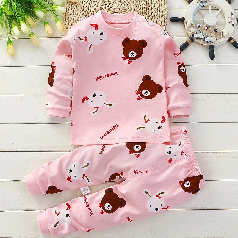 Kids Cotton Autumn Winter Clothing Pants Sleepwear Set Christmas