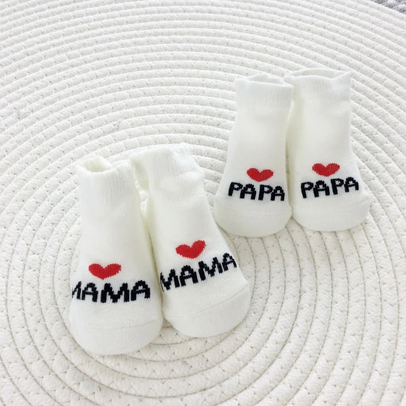 2-Pack Newborn Baby Cotton Crew Socks I Love Mama Papa