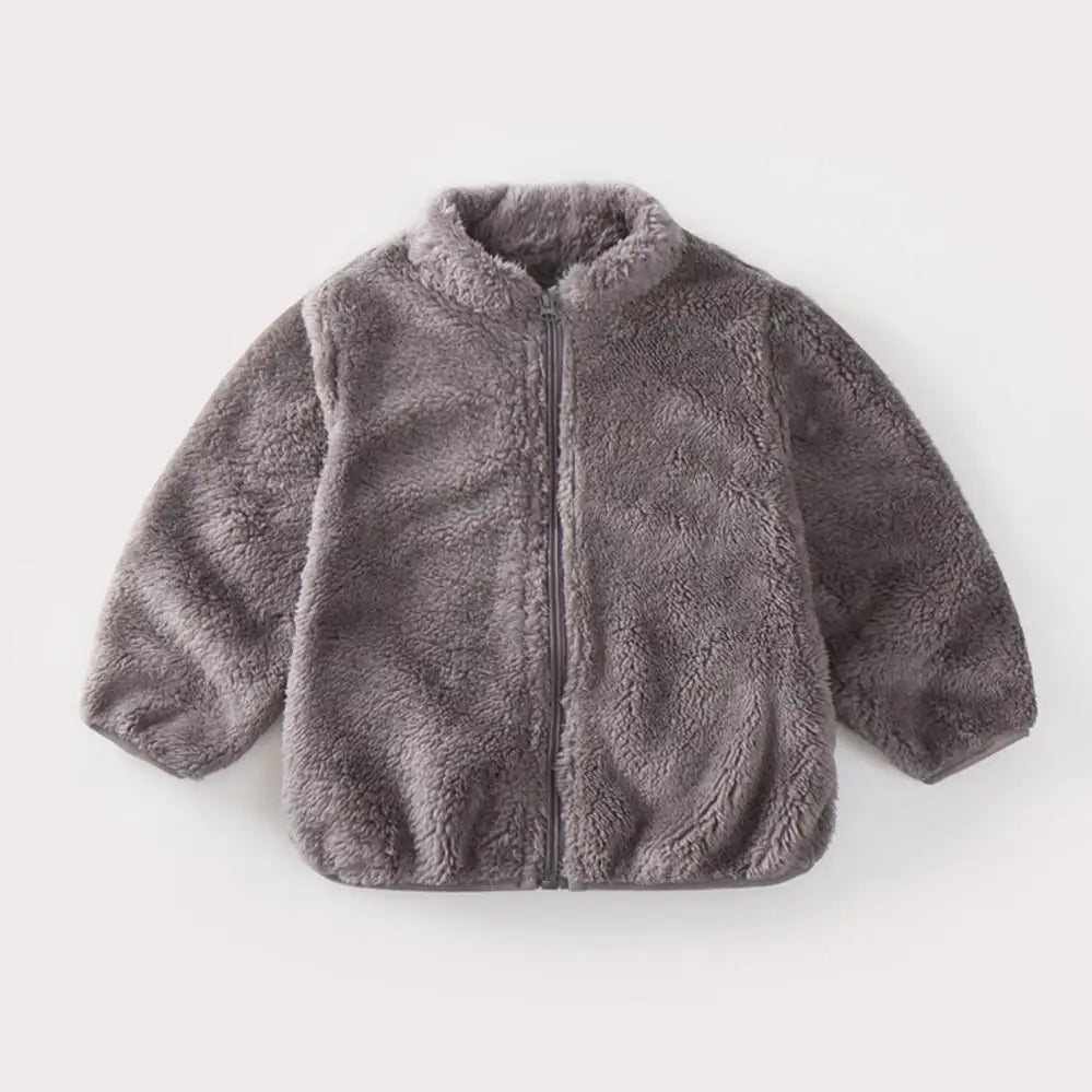 Kids Solid Color Plush Coat Warm Jacket Toddler Outerwear
