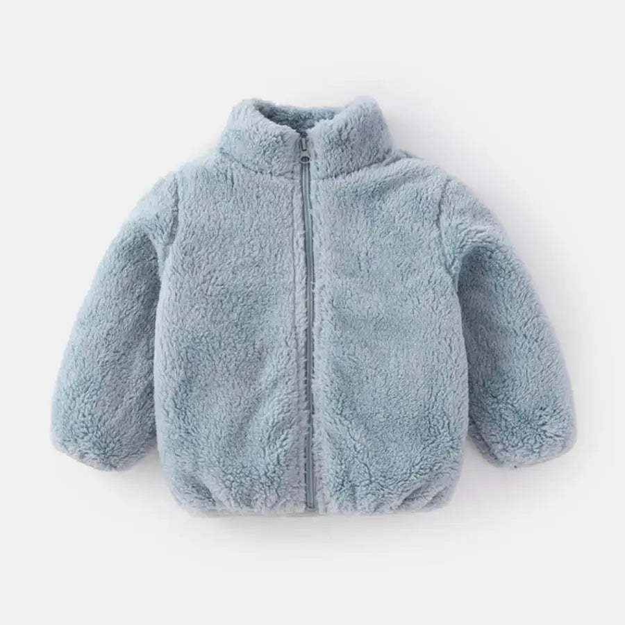 Kids Solid Color Plush Coat Warm Jacket Toddler Outerwear