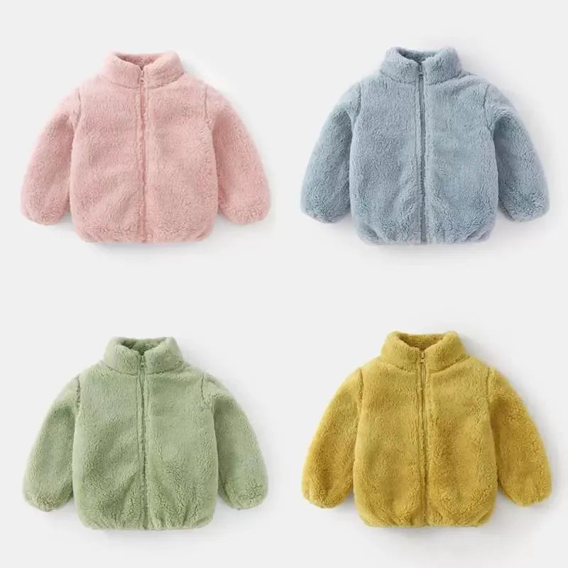 Kids Solid Color Plush Coat Warm Jacket Toddler Outerwear