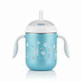 Baby insulated sippy cup in sky blue with animal print design